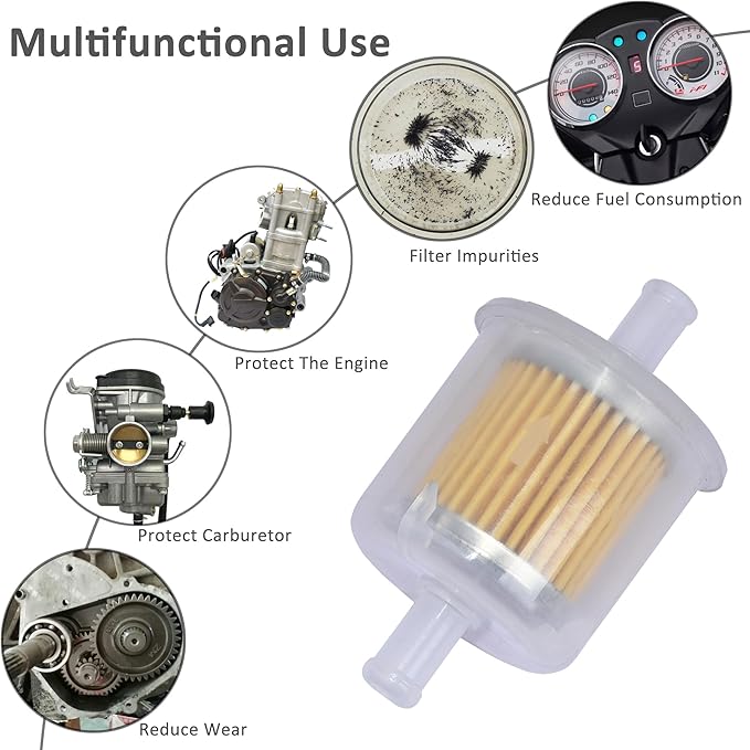 Universal Replacement Gas Inline Fuel Filters for Motorcycles, Cars, Trucks And Gasoline Powered Engines 3/8 Inch (Pack of 4)