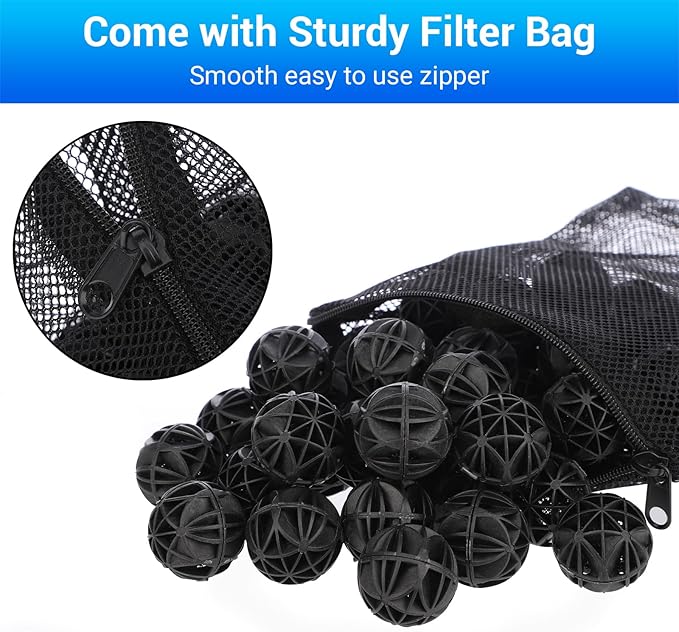 Segarty Aquarium Bio Balls, 1 inch Koi Pond Filter Media Bio Ball with Sponge for Aquarium Filter Canister Filter Biological Filtration for Freshwater Marine Fish Tank Sump (100 PCS with Mesh Bag)