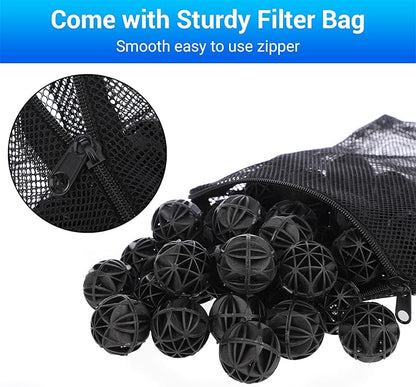 Segarty Aquarium Bio Balls, 1 inch Koi Pond Filter Media Bio Ball with Sponge for Aquarium Filter Canister Filter Biological Filtration for Freshwater Marine Fish Tank Sump (50 PCS with Mesh Bag)