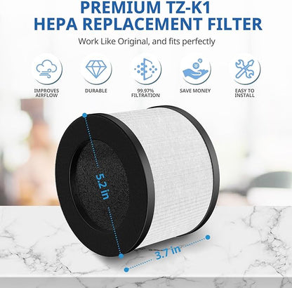 2 Pack TZ-K1 Replacement Filter Compatible with ToLife TZ-K1 Air Puri-fier, MK01 MK06, FreAire KN6391 Air Purifiers and VOOPNU DH-JH12 Air Purifier, 3-in-1 HEPA High-Efficiency Activated Carbon Filter