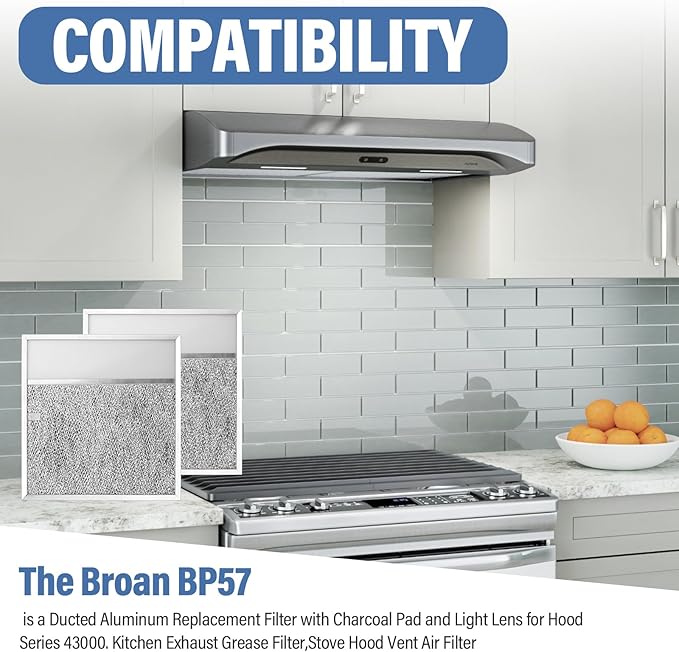 BP57 Range Hood Filter with Light Lens for Broan-NuTone Kitchen Exhaust Grease Filter,Stove Hood Vent Air Filter,11-1/2 X 11-3/4 X 3/8 Reinforced Aluminum Frame fit 43000 R610045, Series 1-Pack