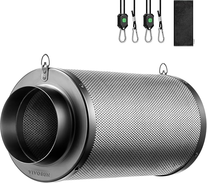 VIVOSUN 4 Inch Air Carbon Filter Smelliness Control with Australia Virgin Charcoal for Inline Fan, Grow Tent Smelliness Scrubber, Pre-Filter Included, Reversible Flange 4" x 12", Black