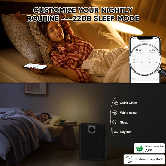 DAYETTE Smart Air Purifiers for Home Large Room, H14 Air Purifier with Washable Filters Up to 3000 Ft², APP & Voice Control & 22 dB Sleep Mode for Bedroom Living Room, Black