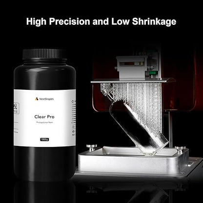 Clear Pro 3D Printer Resin, Glass-Like Ultra High Transparency, Non-Yellowing & Non-Brittle, High Precision 405nm UV Curing Resin for LCD/DLP 3D Printing (Clear, 1000g)