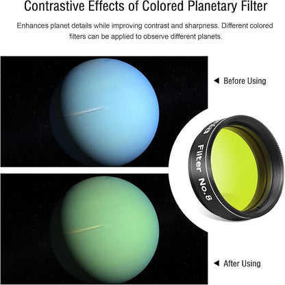 Astromania Telescope Filter, Planetary Filter with Metal Frame for Astronomical Telescope Eyepiece, 1.25 Inch Telescope #8 Yellow Color Filter for Enhancing Contrast in Lunar Planetary Observation