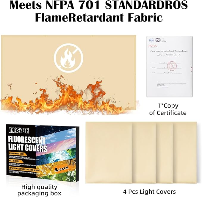 4 Pcs Fluorescent Light Covers - Classroom, Office 4 x 2 Feet Flame Retardant Magnetic Covers for Ceiling Lights Filters (Warm Yellow)
