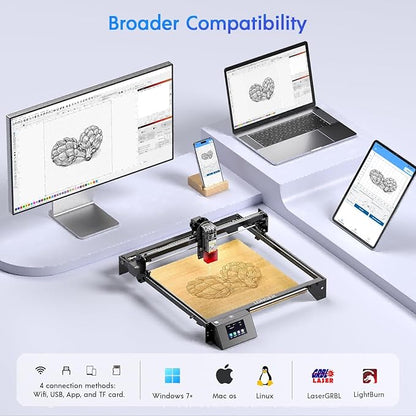 Longer RAY5 5W Laser Engraver with Air Pump, Limit Switch Kit and Y-Axis Extension Kit, Expand Working Area to 33.46" x 15.75", 3.5” Color Touch Screen, DIY Engraver Tool for Metal/Glass/Wood