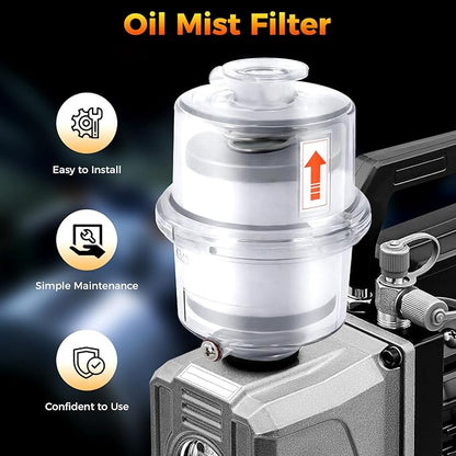 KF25 Oil Mist Filter for Vacuum Pump, 95% Filtration Efficiency PC Fume Separator with Drain Pipe, Compact Exhaust Filter for Lab Industrial