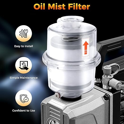 KF25 Oil Mist Filter, Vacuum Pump Exhaust Oil Mist Filter with 15.75 in Oil Drain Pipe, Oil Removal Up to 95%, Built-in Glass Fiber Filter Material, Vacuum Pump Filter for Industrial Production