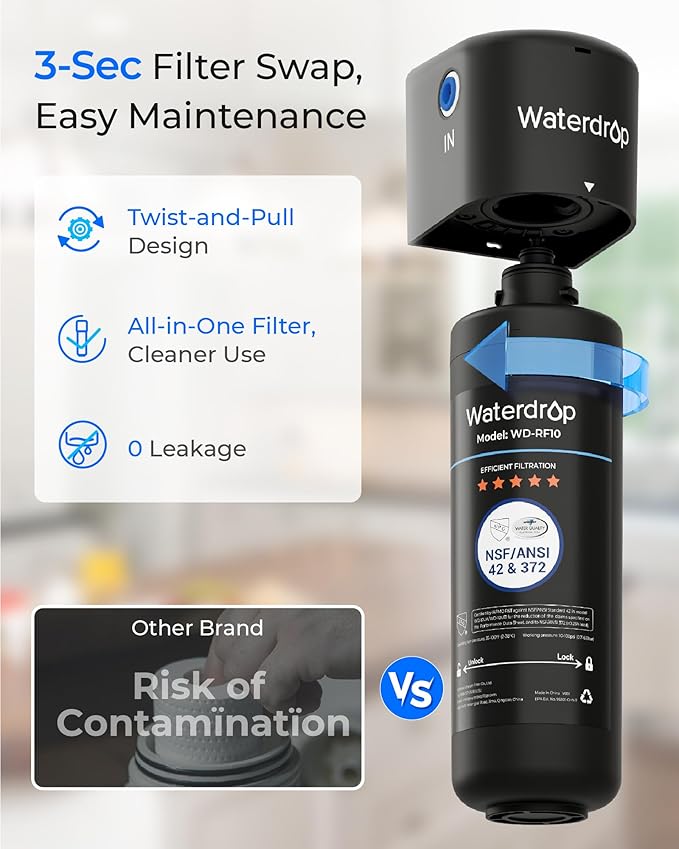 Waterdrop 10UA Under Sink Water Filter System, Reduces PFAS, PFOA/PFOS, Lead, Chlorine, Bad Taste & Odor, Under Counter Water Filter Direct Connect to Kitchen Faucet, NSF/ANSI 42 Certified, 1 Year