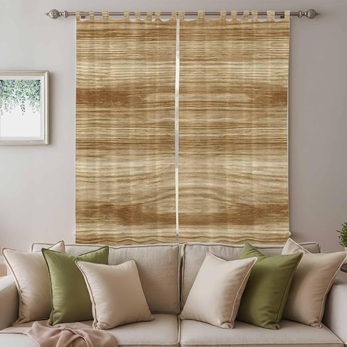 Light Brown Wood Grain Living Room Curtains 96 Inch Length, Window Curtains Tab Top, Western Farmhouse Barn Door Light Filtering Window Treatments Drapes 52"x96" 2 Panel