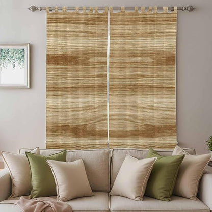 Light Brown Wood Grain Living Room Curtains 96 Inch Length, Window Curtains Tab Top, Western Farmhouse Barn Door Light Filtering Window Treatments Drapes 52"x96" 2 Panel