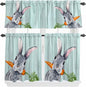 Easter Kitchen Curtain Set, Spring Rabbit Botanical Carrots Green Wooden Grain Window Valance and Tiers 24" Length, Light Filtering Short Curtains Valance for Cafe Bathroom Bedroom 54"x18"