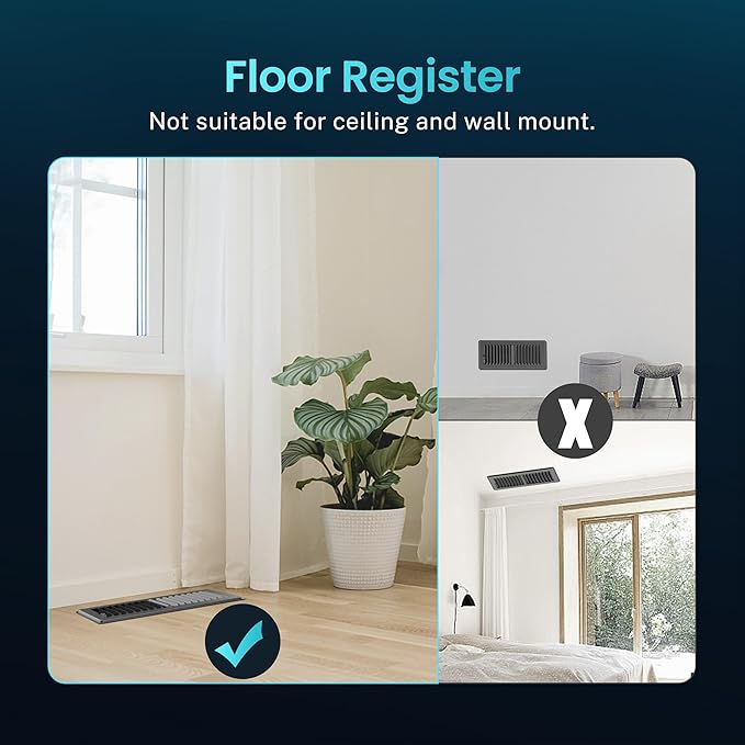 Floor Register 4 x 10 Inch, HG Power Heavy Duty Floor Vent Covers for Home with Screen Net, Adjust Metal Rust Proof Finish Air Vent for Kitchen, Heat, Office