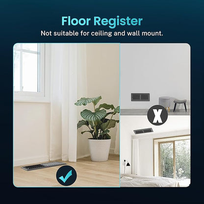 Floor Register 4 x 10 Inch, HG Power 4 Pack Heavy Duty Floor Vent Covers for Home with Screen Net, Adjust Metal Rust Proof Finish Air Vent for Kitchen, Heat, Office