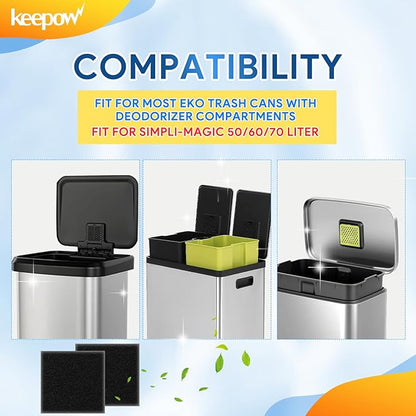 KEEPOW 12 Pack Trash Can Deodorizer Compatible with SIMPLI-Magic Garbage Bins with Built in Odor Filter Compartment, Charcoal Odor Absorber for EKO Trash Can and Compost Bin (Square)