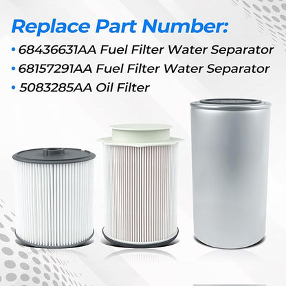 6.7L Cummins Fuel Filter Water Separator set for 2019 2020 2021 2022 2023 2024 Ram Turbo Diesel Engines 68157291AA 68436631AA and Oil Filter 5083285AA