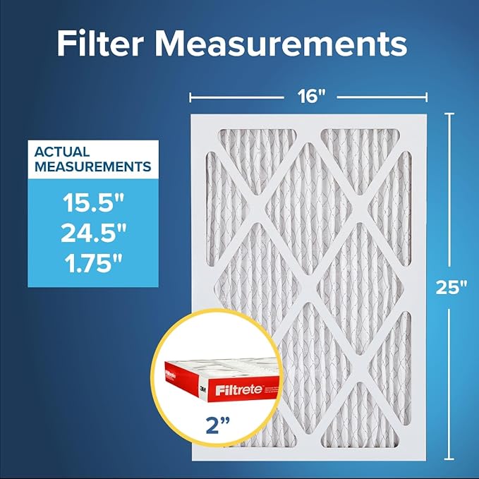 Filtrete 16x25x2 AC Furnace Air Filter, MERV 11, MPR 1000, Allergen Defense, 3-Month Pleated 2-Inch Electrostatic Air Cleaning Filter, 4 Pack (Actual Size 15.5 x 24.5 x 1.75 in)