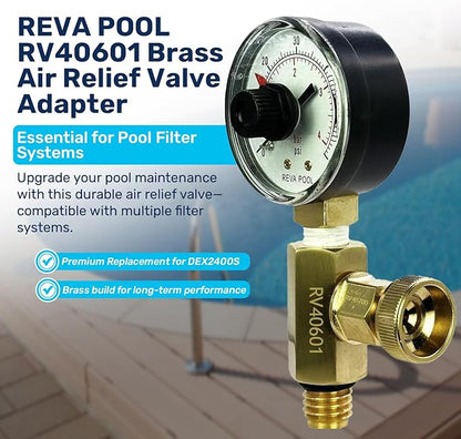RV40601 Brass Replacement Air Relief Valve Adapter | Compatible with DEX2400S, Dial Pressure Gauge ECX270861 | Include O-Ring for Seamless Installation | Essential Pool Maintenance Accessory