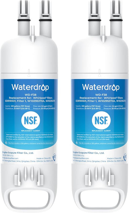 Waterdrop EDR1RXD1 Replacement for Everydrop® Filter 1,W10295370A, EDR1RXD1B, P8RFWB2L, P4RFWB, Kenmore® 46-9081, 46-9930, WD-F38 Refrigerator Water Filter, 2 Filters