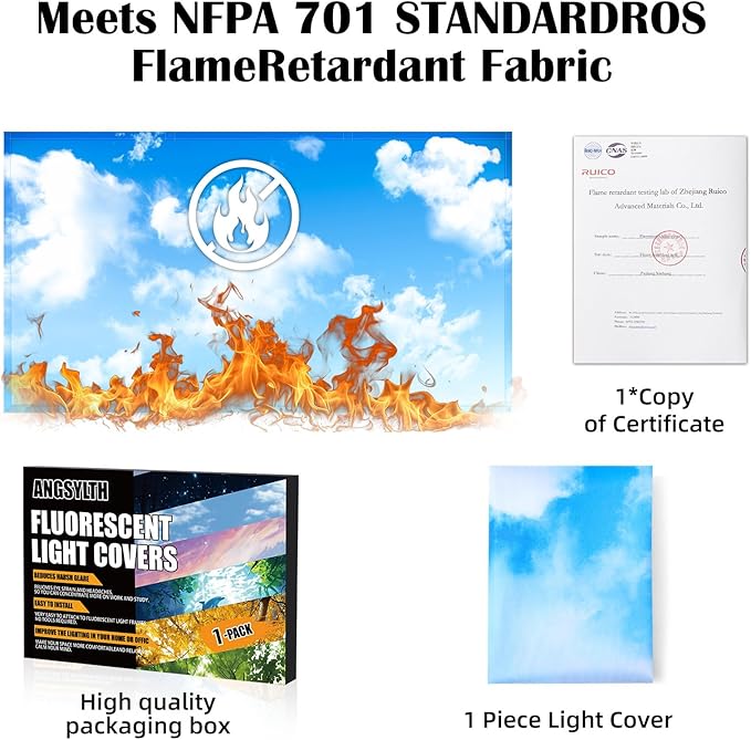 Fluorescent Light Covers - Classroom Covers for Ceiling Lights, 1 PCS 4 x 2 Feet Magnetic Light Filters, Classroom, Office Decor (Blue Skies & White Clouds)