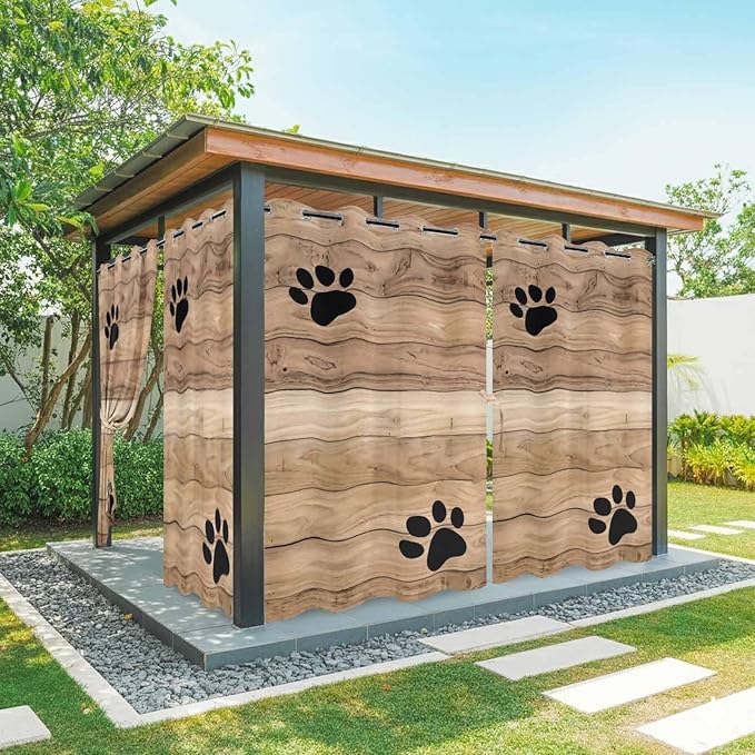 Wood Grain Outdoor Curtains for Patio Claws Animals Wooden Brown Waterproof Outside Curtains with Grommet Top Weatherproof Curtain for Cabana Pergola Gazebo, 1 Panel, 54" W x 84" L