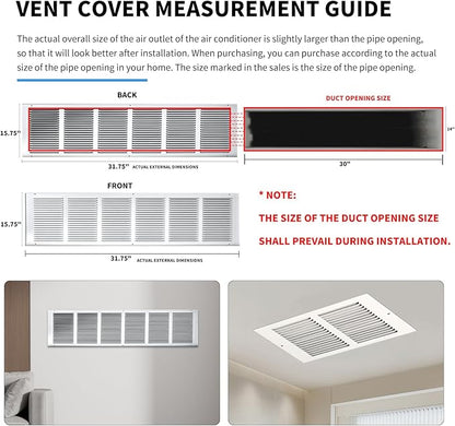 30x14 Return Air Grille(Duct Opening Size),Air Return Vent Cover,Flat Vent Cover,Rejillas De Aire Acondicionado Para Casa,Return Air Grilles,Outer Dimensions:31.75"Wx15.75"H(30"W x 14"H, Duct Opening)