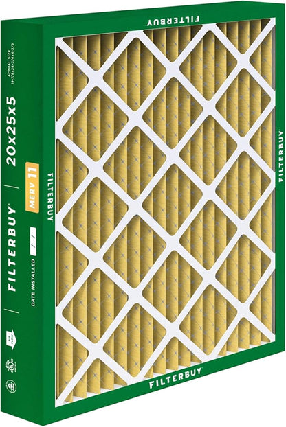 Filterbuy 20x25x5 Air Filter MERV 11 Superior Pet & Allergy Defense (2-Pack), Pleated HVAC AC Furnace Filters for Honeywell FC100A1037, Lennox X6673, and More (Actual Size: 19.88 x 24.75 x 4.38)