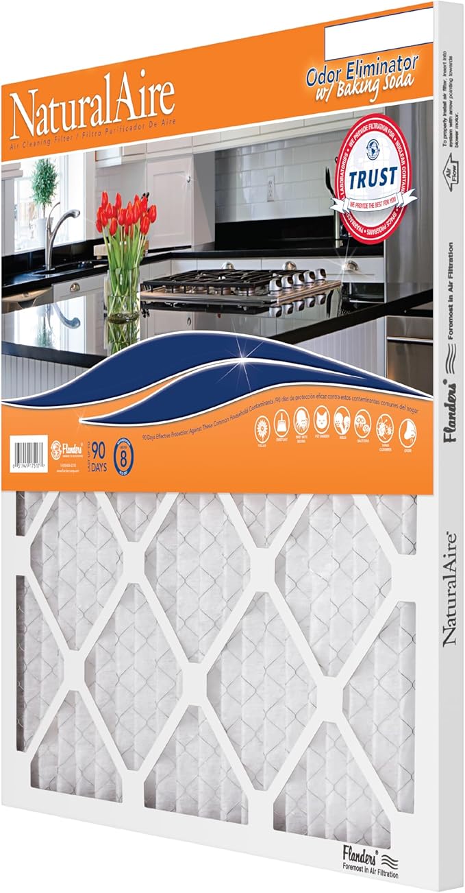 NaturalAire 20x20x1 Pleated Air Filter - Odor Eliminator with Baking Soda, 4-Pack of MERV 8. Controls Household Odors and Traps Harmful Airborne Particles, Lasting Up To 90 Days. 84857.012020