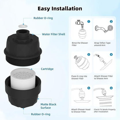 Hibbent Upgraded High Output Shower Filter for Hard Water, 20 Stage Showerhead Filter with Vitamin C, Removes Chlorine and Fluoride, Reduces Dry Itchy Skin, Eczema, and Dandruff, Matte Black