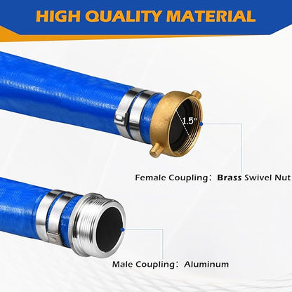 1.5" x 50 ft Discharge Hose for Swimming Pools, Heavy Duty PVC Lay Flat Water Backwash Hose,Durable Pool Drain Hose with Aluminum Pin Lug Fittings for Water Pump And Filters