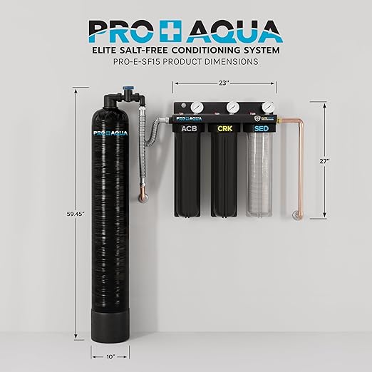 PRO+AQUA Elite Whole House Water Filter 3 Stage Well Water Filtration System w/Gauges, PR Button, 1” Ports, Filter Set (15 GPM Salt-Free Bundle)
