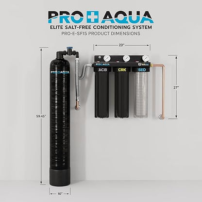 PRO+AQUA Elite Whole House Water Filter 3 Stage Well Water Filtration System w/Gauges, PR Button, 1” Ports, Filter Set (15 GPM Salt-Free Bundle)