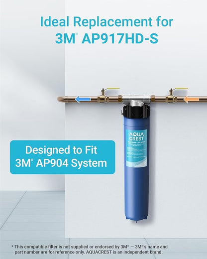 AQUA CREST W03AS Whole House Water Filter, Replacement for Aqua-Pure® AP917HD-S, Compatible with 3M® Aqua-Pure® AP904 System, Reduces Chlorine Taste and Odor, Inhibits Scale, 100000 Gallons, 1 Pack