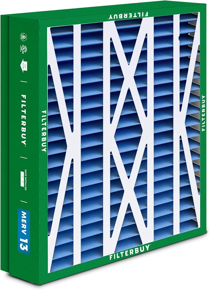 Filterbuy 21x23.5x5 Air Filter MERV 13 Optimal Smoke & Allergy Defense (1-Pack), Pleated HVAC AC Furnace Filters for Trane Perfect Fit & American Standard (Actual Size: 20.00 x 23.09 x 4.97)