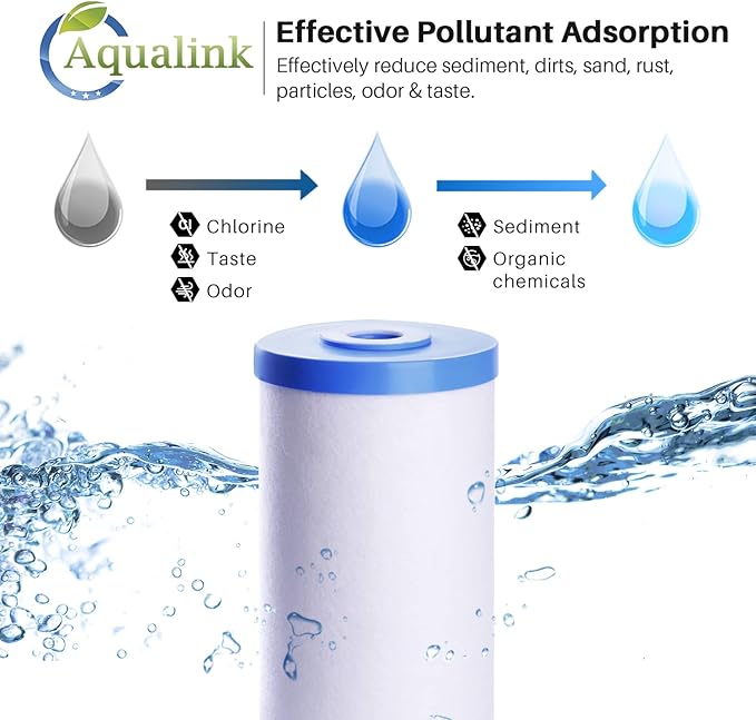 AQUALINK PP10BB-CC 5 Micron 10" x 4.5" Whole House Sediment Activated Carbon Water Filter Replacement for GE FXHTC, GXWH40L, GXWH35F, GNWH38S, RFC-BBSA, W50PEHD, DuPont WFHD13001