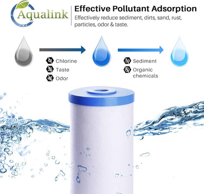 AQUALINK PP10BB-CC 5 Micron 10" x 4.5" Whole House Sediment Activated Carbon Water Filter Replacement for GE FXHTC, GXWH40L, GXWH35F, GNWH38S, RFC-BBSA, W50PEHD, DuPont WFHD13001