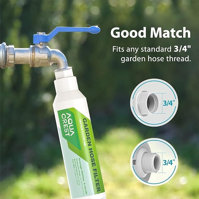 AQUACREST Garden Hose Water Filter for Plants, Greatly Reduces Chlorine, Odor, Improve Plants Health, Ideal for Organic Gardening, Farming and Pets, Pack of 2 (Package May Vary)