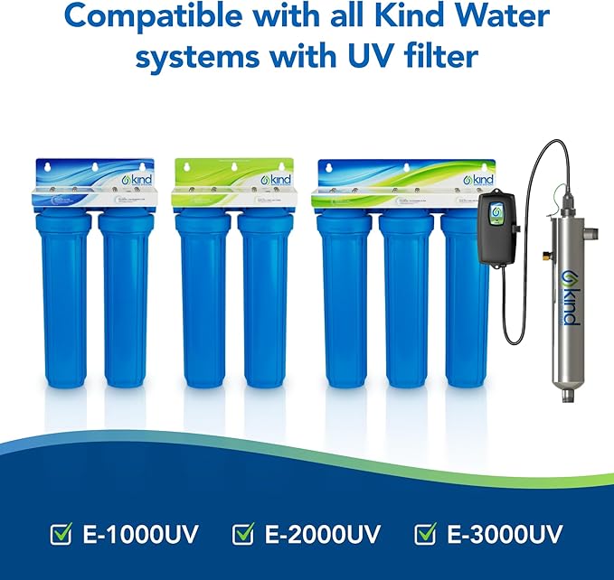 Kind Water Replacement Filter Set – Sediment Filter, UV Lamp & Quartz Sleeve – Fits E-2000 UV Whole House System – Annual Maintenance Kit for Clean, Safe Water