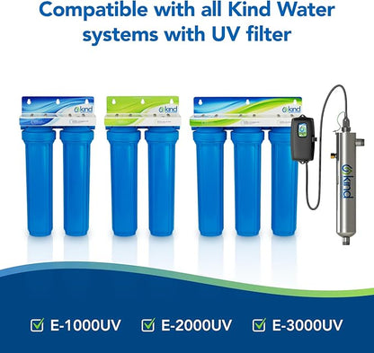 Kind Water Replacement Filter Set – Sediment Filter, UV Lamp & Quartz Sleeve – Fits E-2000 UV Whole House System – Annual Maintenance Kit for Clean, Safe Water