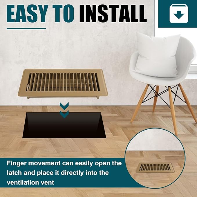 VOISEN Floor Register 4x10, 2 Pack Brown Floor Vent Covers,Heavy Duty Steel Walkable Floor Vents,Vent Covers for Home Floor