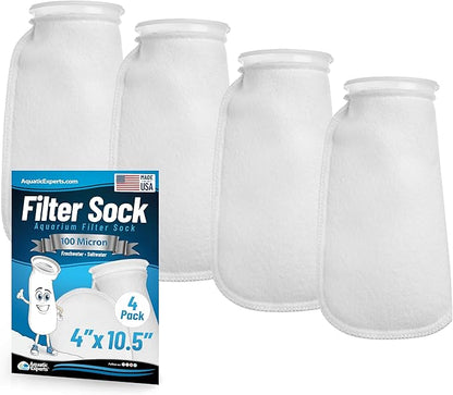 Aquatic Experts 4 inch Ring 100 Micron Felt Filter Sock - Filter Socks for Saltwater Aquarium, Sump Filter Sock, Freshwater Aquarium Socks, Reef Filter Sock (4"x10.5", 4 Pack)
