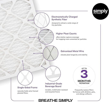 Simply 18x20x1 Air Filter, Merv 13, 6 Pack, For Home AC Furnace & HVAC (Actual Size: 17.75"x19.75"x0.75") DUST, Pet, & Allergy Control