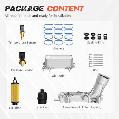 926-876 926-959 Upgraded Aluminum Engine Oil Filter Housing with Oil Cooler Fit For 2011-2016 Dodge Journey Charger Challenger Durango Avenger Wrangler Grand Cherokee Chrysler 200 300 Town Country