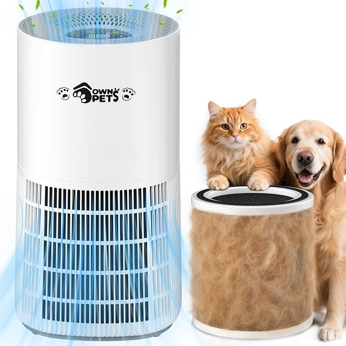 Ownpets Pet Air Purifier for Large Room up to 2620 ft², 5-in-1 Washable Filter, H13 HEPA High Deodorization Carbon Filter for Pet Odor Hair Dander Pollen, Quiet Air Cleaner with Air Quality Monitor