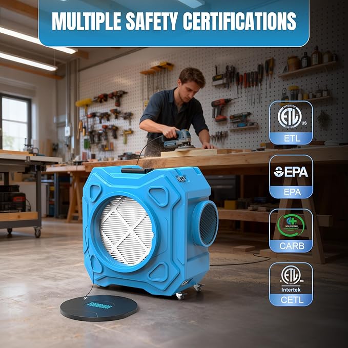Air Scrubber with 3-Stage Filtration, 650CFM HEPA Air Scrubber Negative Air Machine with Lockable 360° Wheels & Auto-Foldable Handle, Portable Heavy Duty Air Cleaner for Home Industrial Commercial Use