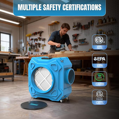 Air Scrubber with 3-Stage Filtration, 650CFM HEPA Air Scrubber Negative Air Machine with Lockable 360° Wheels & Auto-Foldable Handle, Portable Heavy Duty Air Cleaner for Home Industrial Commercial Use