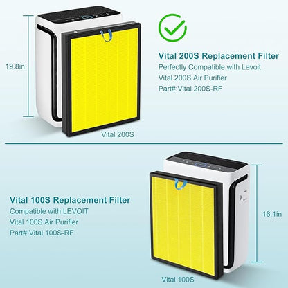 Vital 200S Pet Care Replacement Filter Compatible for LEVOIT Vital 200S&Vital 200S-P, 3 in 1 Filtration, Dust Pet Dander Filter&Smoke Pet Odor Activated Carbon Filter, #Part: LRF-V201-YUS, 2P, Yellow