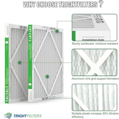 14x14x1 Air Filter 6 Pack, Durable MERV 8 Pleated Home HVAC AC Furnace Filters, Lightweight Compact Air Conditioner Filter Replacement