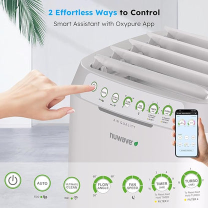 Nuwave OxyPure ZERO Air Purifier for Home Large Rooms Up to 2,002 Sq Ft 100% Particle Removal to 0.1 Micron, Dual 4-Stage Filtration, Adjustable Airflow, Smart Air Cleaner Washable & Reusable Filter